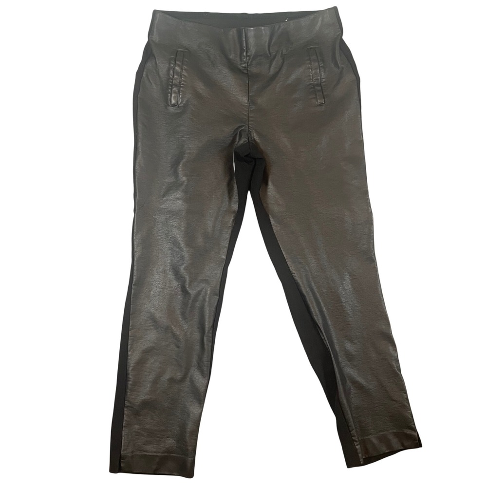 Chicos Pants Womens 0.5 Small Black Ankle Faux-Leather‎ Pull On Preppy Career